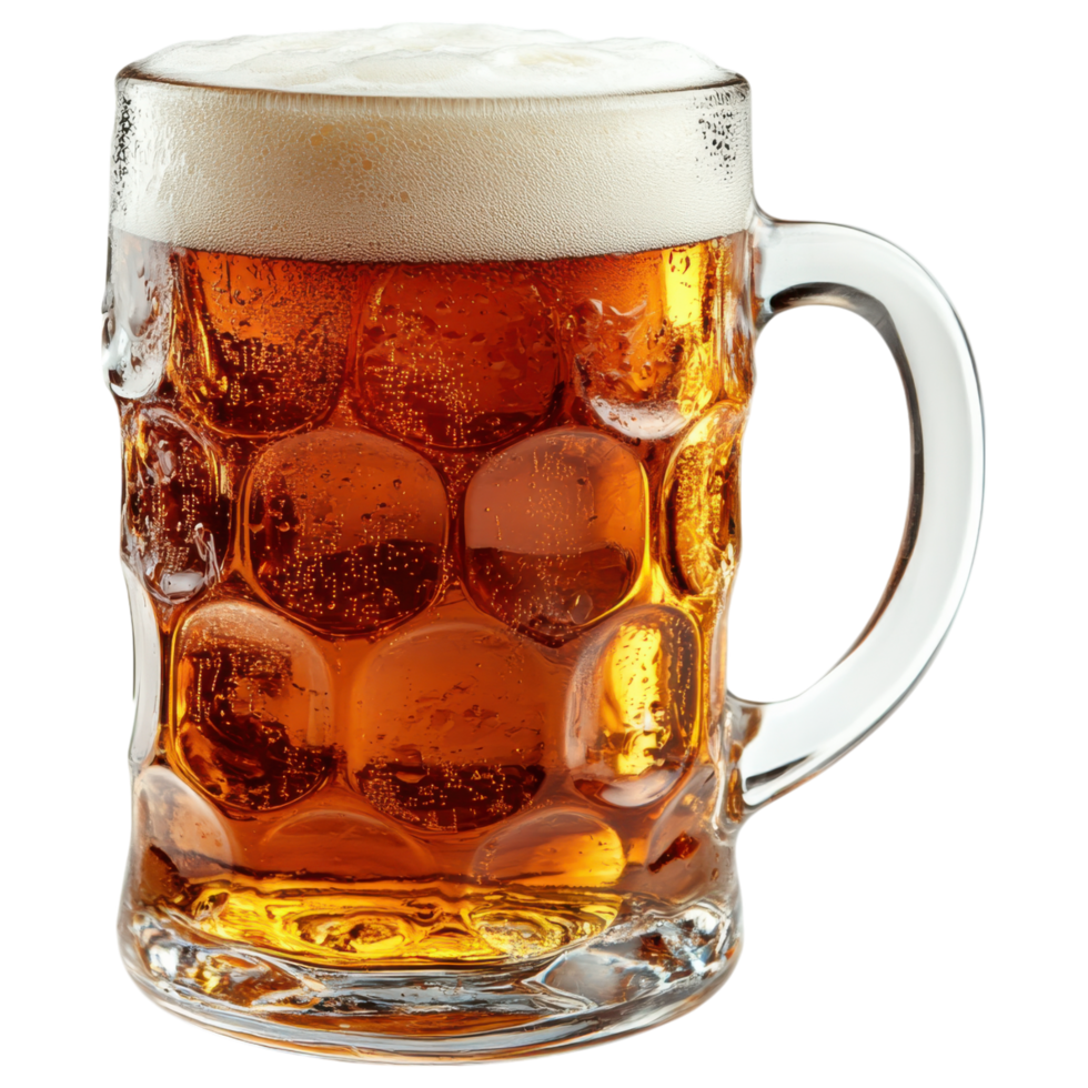 Frosty beer mug filled with golden beer and creamy foam on top clip art on a transparency background png