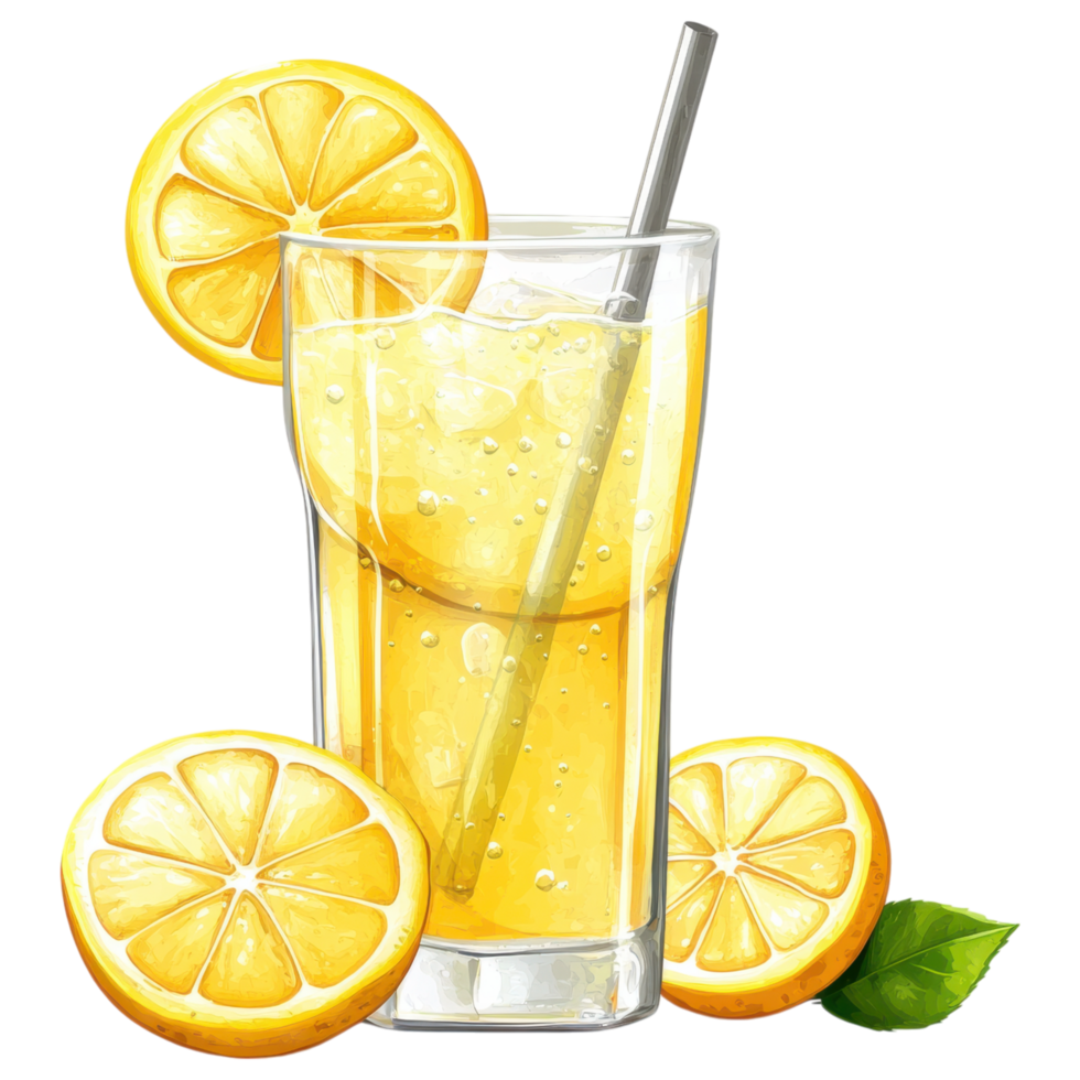 Refreshing lemonade with lemon slices and bubbles clip art on a transparency background png