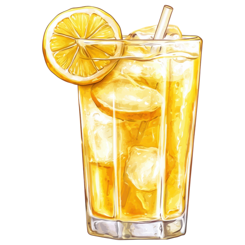 Refreshing lemonade with ice and lemon slice clip art on a transparency background png