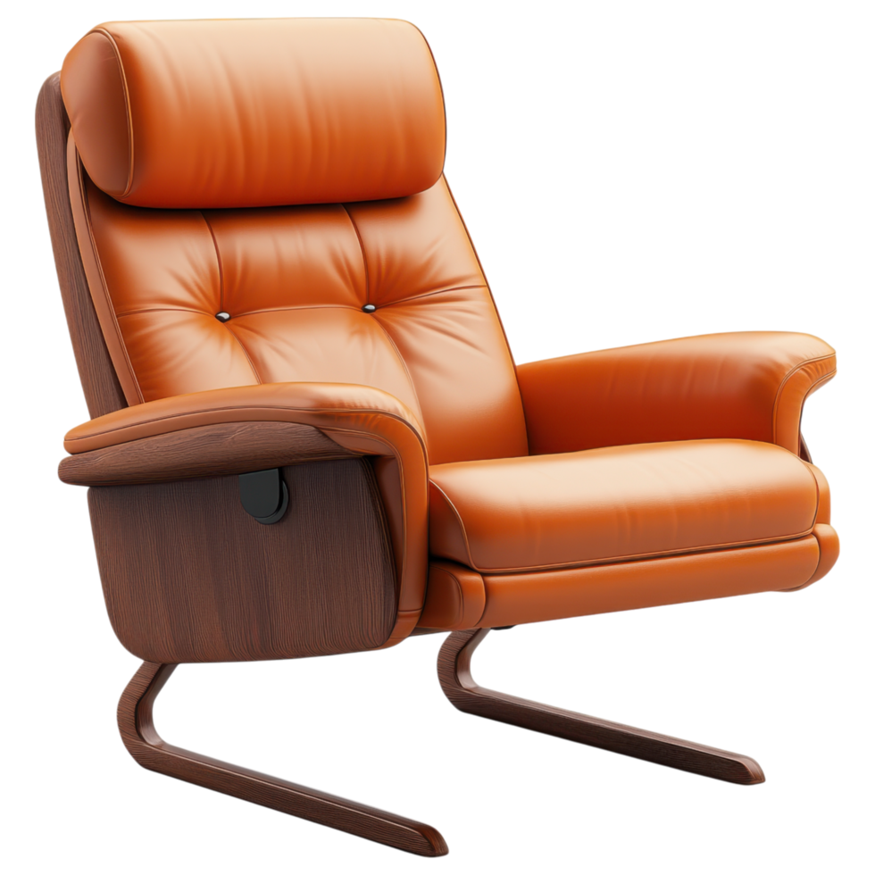Stylish leather recliner chair with wooden arms, perfect for relaxation. clip art on a transparency background png