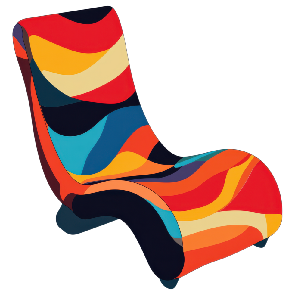 Colorful abstract lounge chair with wavy patterns and modern design clip art on a transparency background png