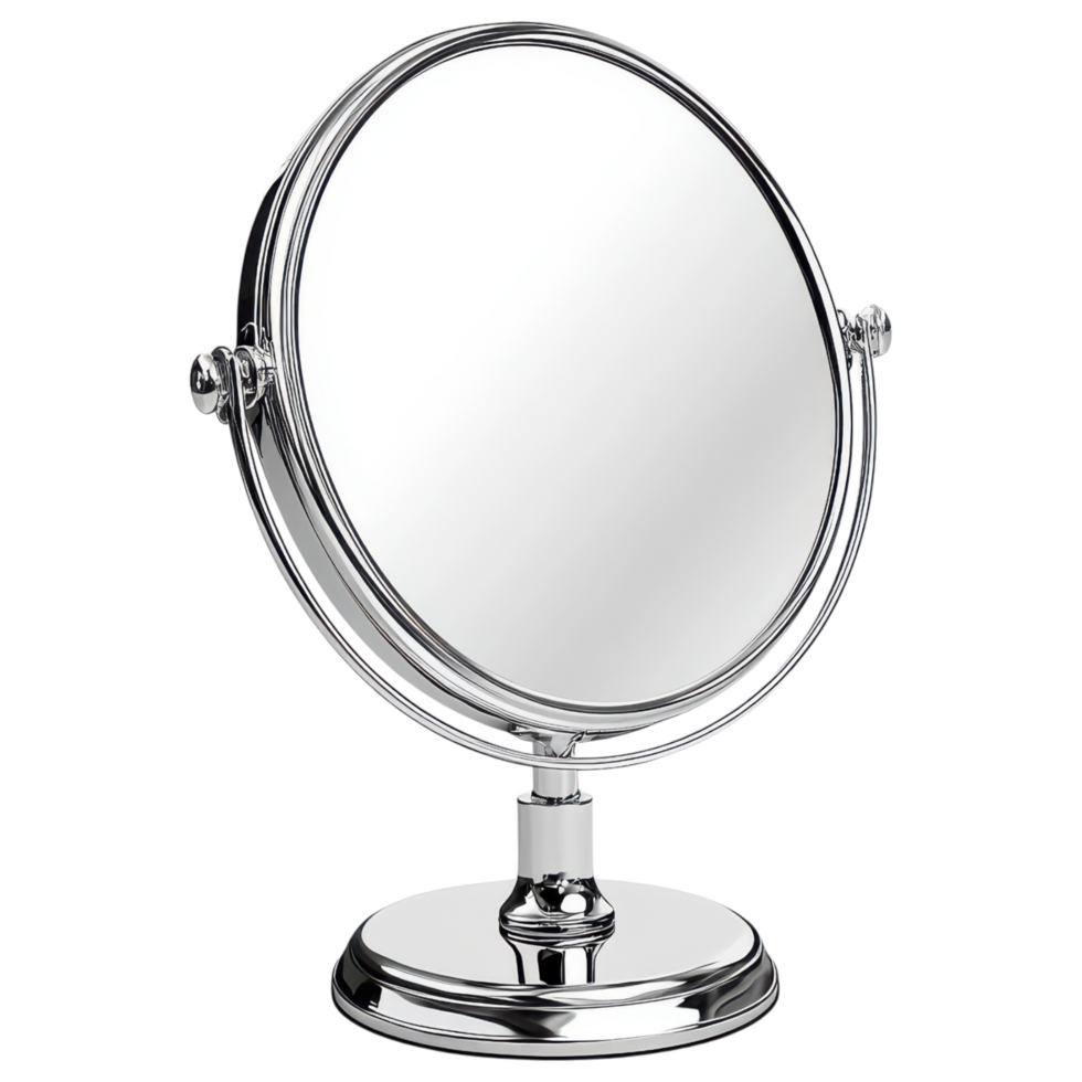 Adjustable standing mirror with sleek chrome finish and round design clip art on a transparency background png