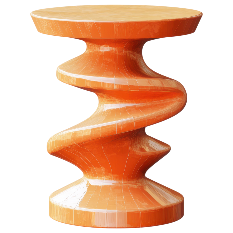 Modern abstract sculptural side table in vibrant orange color clip art on a transparency background png