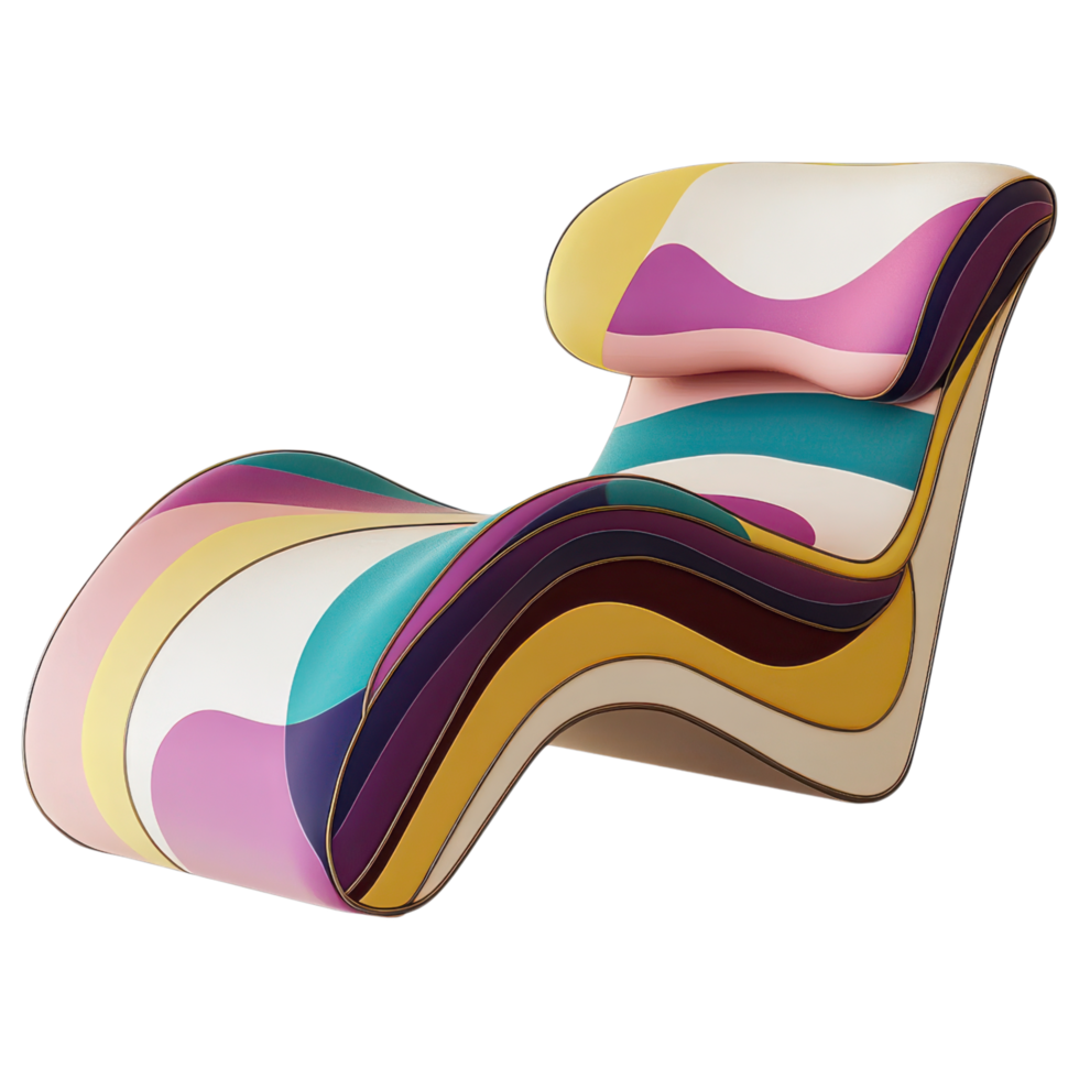 Stylish abstract lounge chair with colorful waves and curves clip art on a transparency background png