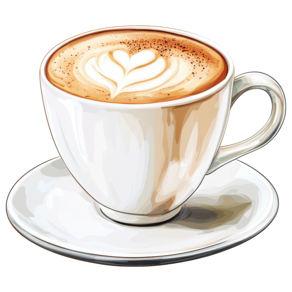 creamy cappuccino with latte art in white cup on saucer clip art on a transparency background png