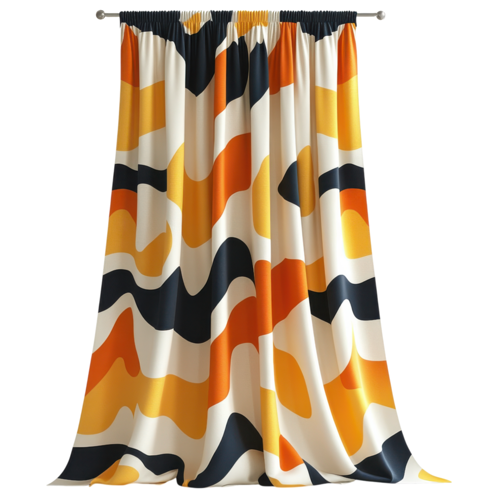 Abstract patterned curtains in vibrant colors create lively atmosphere. clip art on a transparency background png