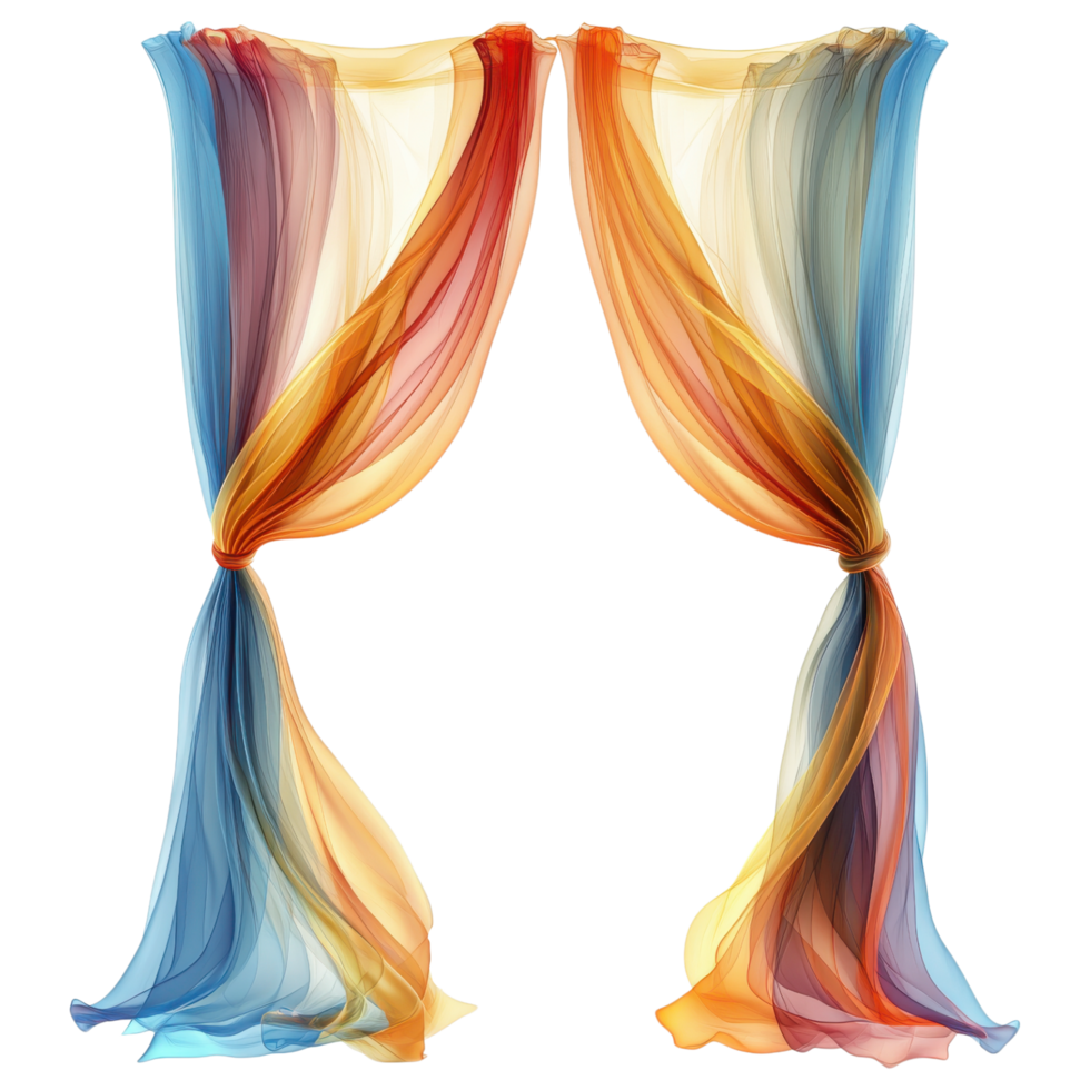 Translucent curtains in vibrant colors create soft, flowing effect. clip art on a transparency background png