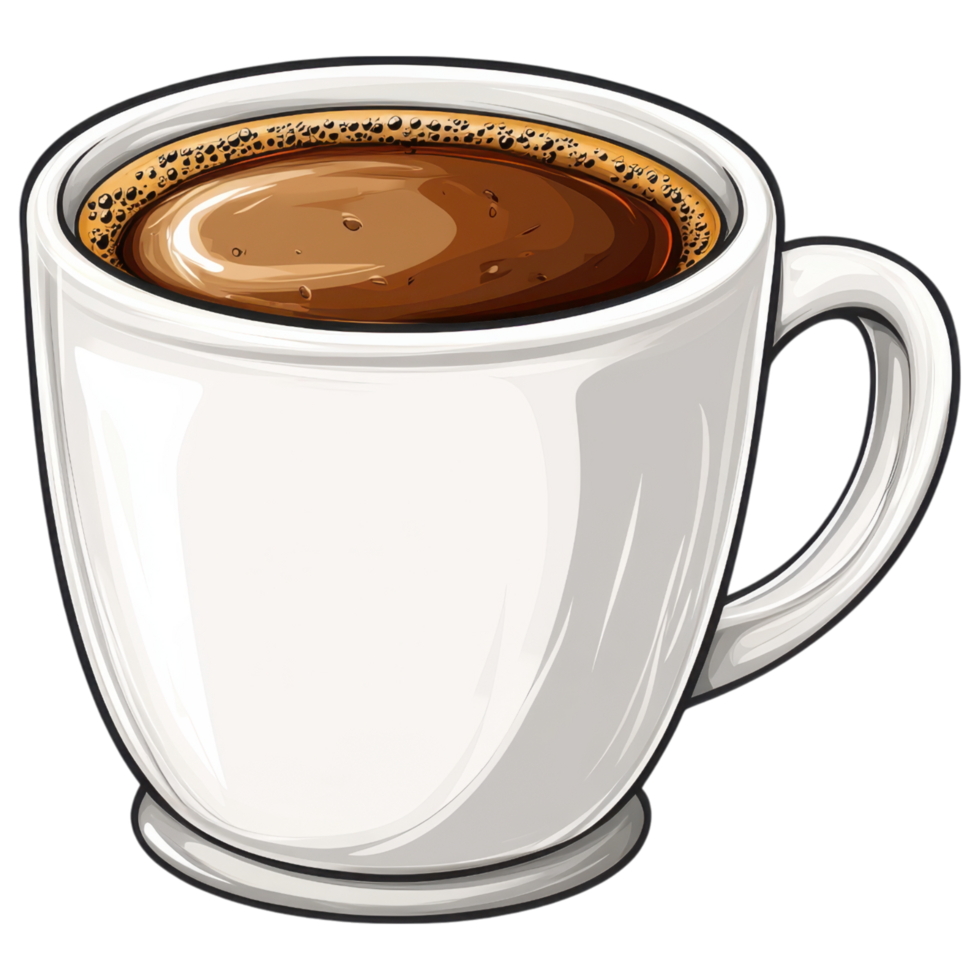 simple white mug filled with rich, dark coffee, perfect for any occasion. clip art on a transparency background png