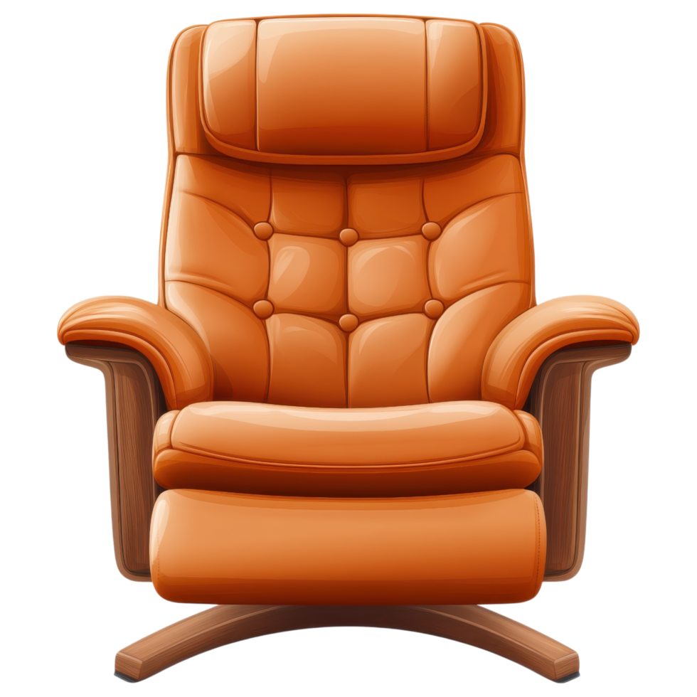 Stylish leather recliner chair with wooden arms and tufted design clip art on a transparency background png