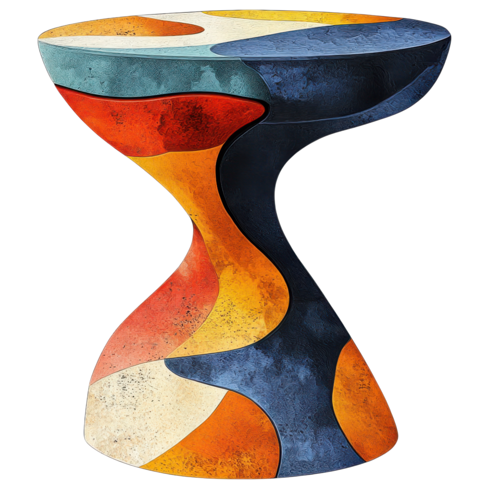 Abstract sculptural side table with colorful patterns and textures clip art on a transparency background png