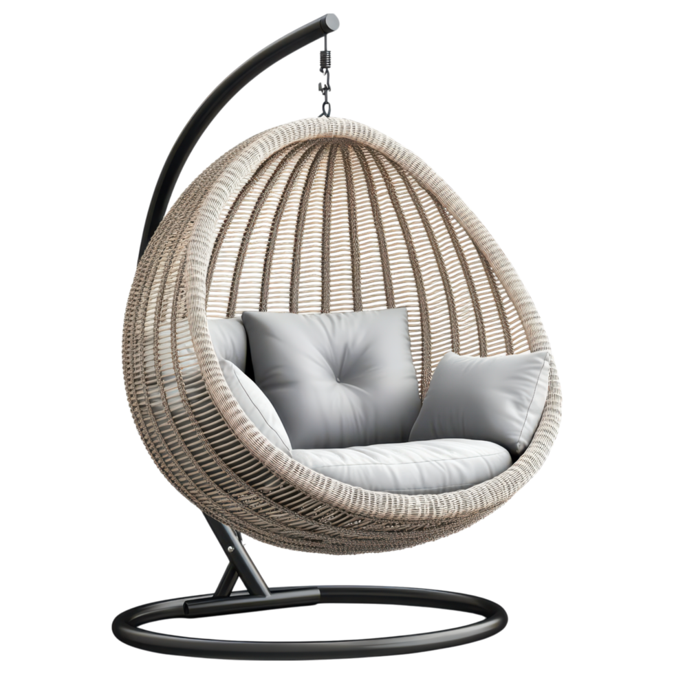 Hanging egg chair with soft cushions, perfect for relaxation and comfort clip art on a transparency background png