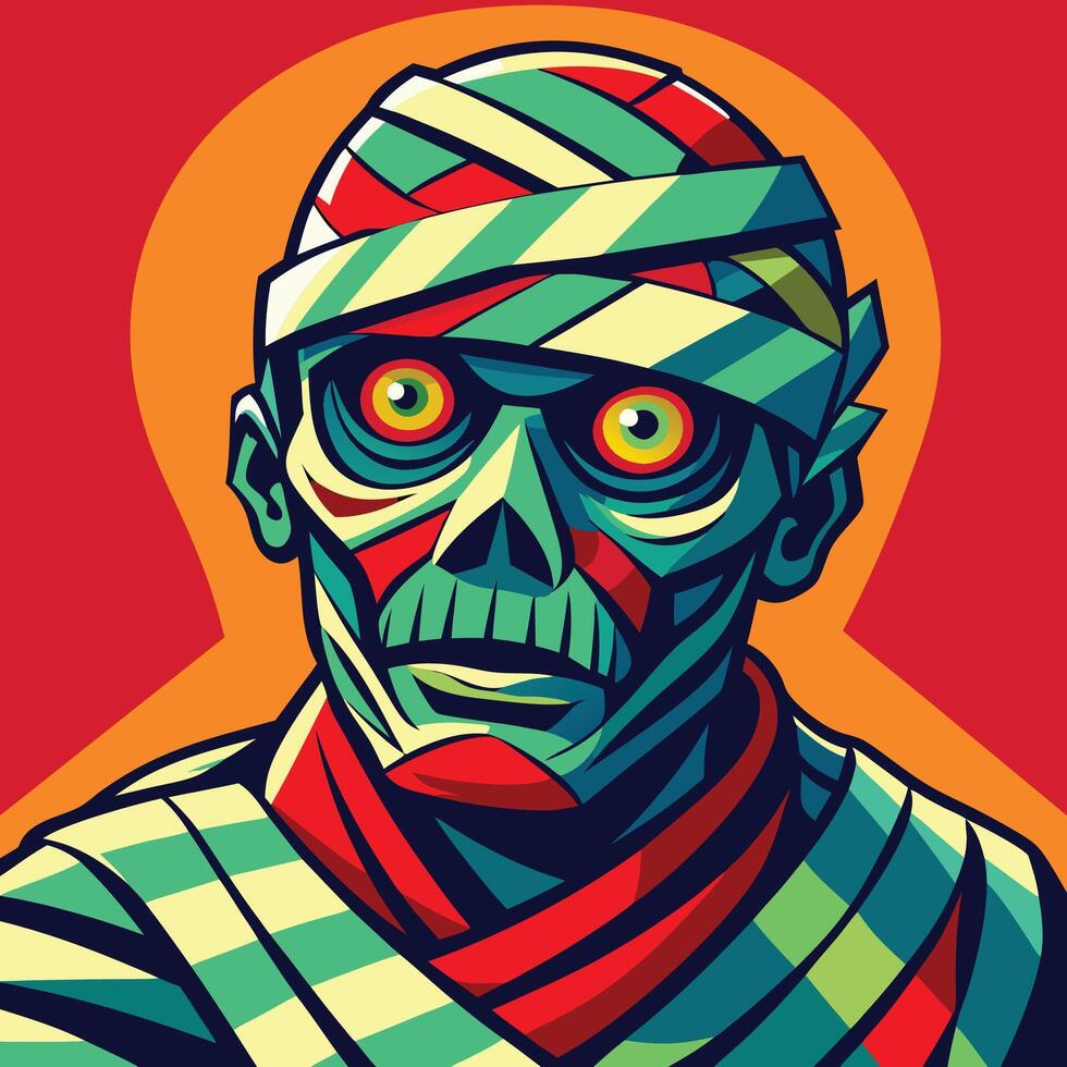 illustration of a mummy with red background vector