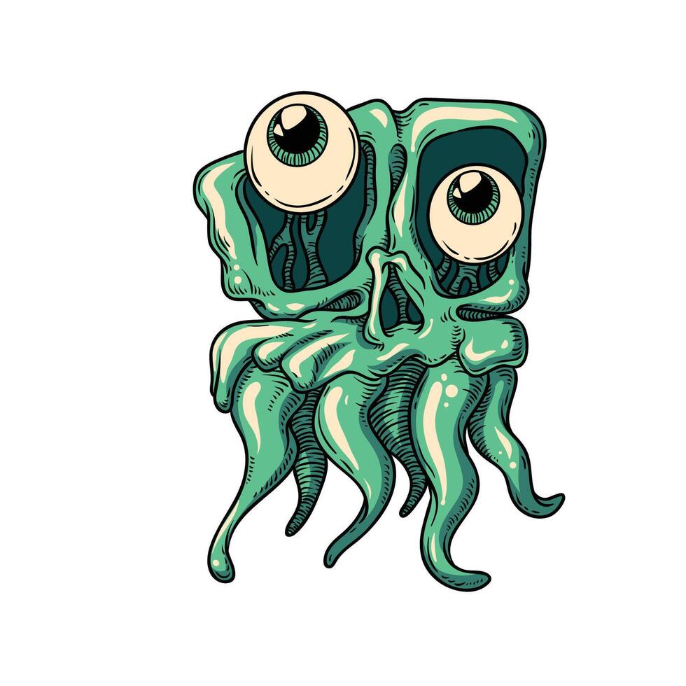 Octopus Skull cartoon spooky vector