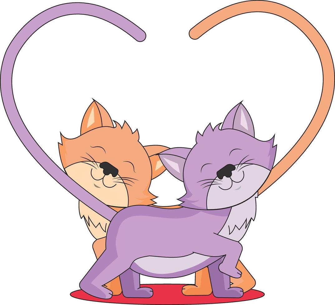 Cute Cats Making Heart With Tail Animal Couple Illustration vector