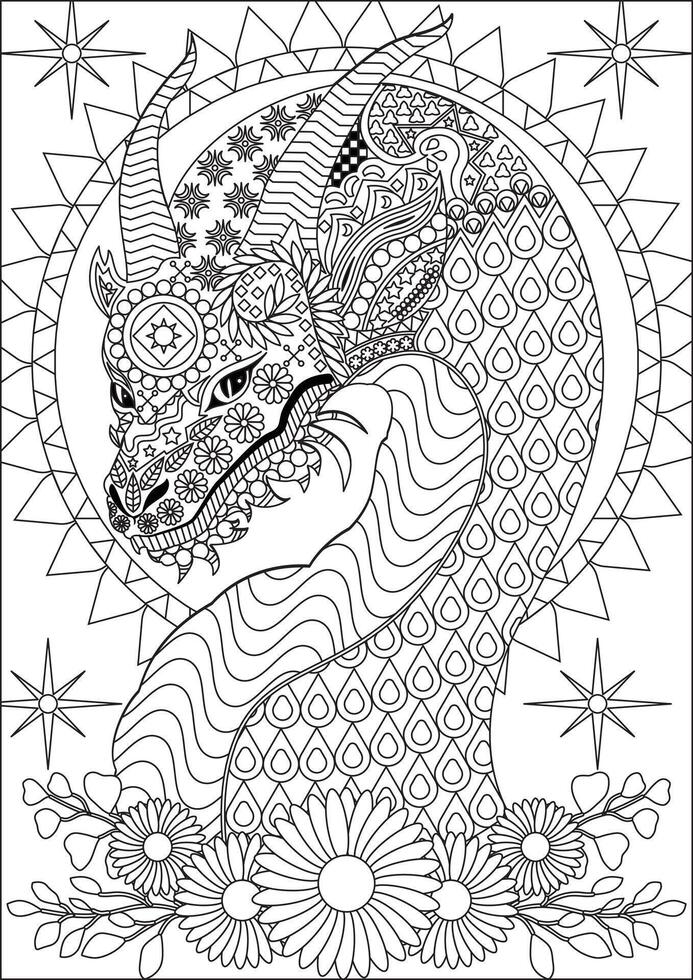 Dragon Coloring Page For Adult vector