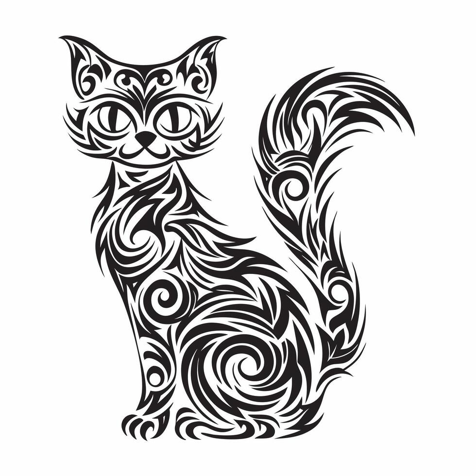 Chic Tribal Cat Tattoo Feminine and Stylish Swirl Art vector
