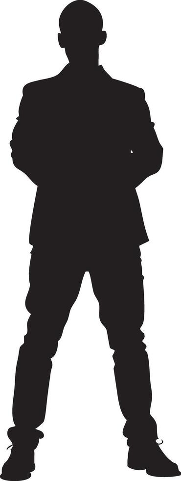 silhouette of a man in a suit standing with his hands on his hips vector