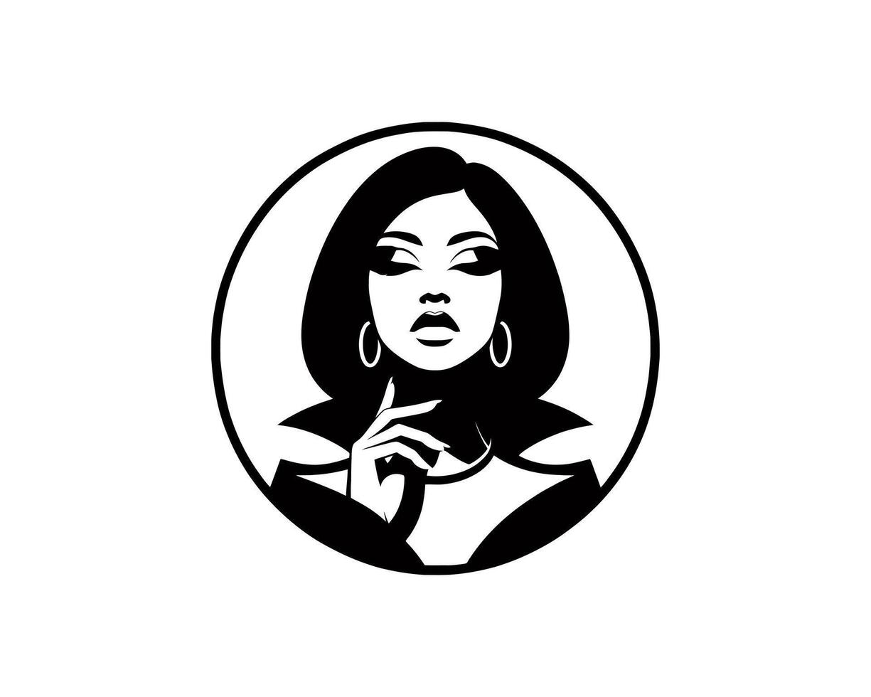 A black and white logo of a woman with her hand on her chin vector