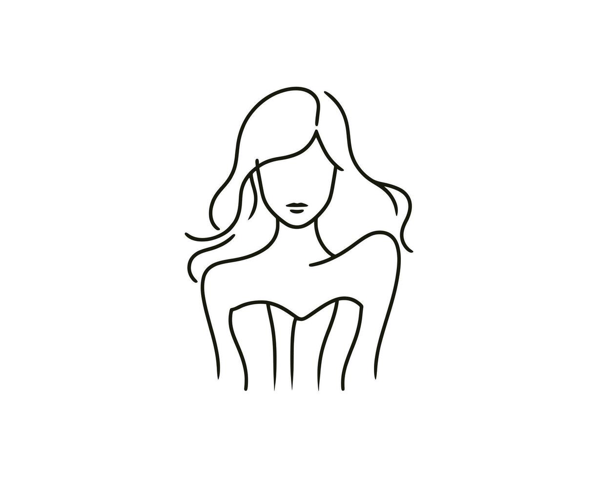 A woman's face in a corset is drawn in a line vector