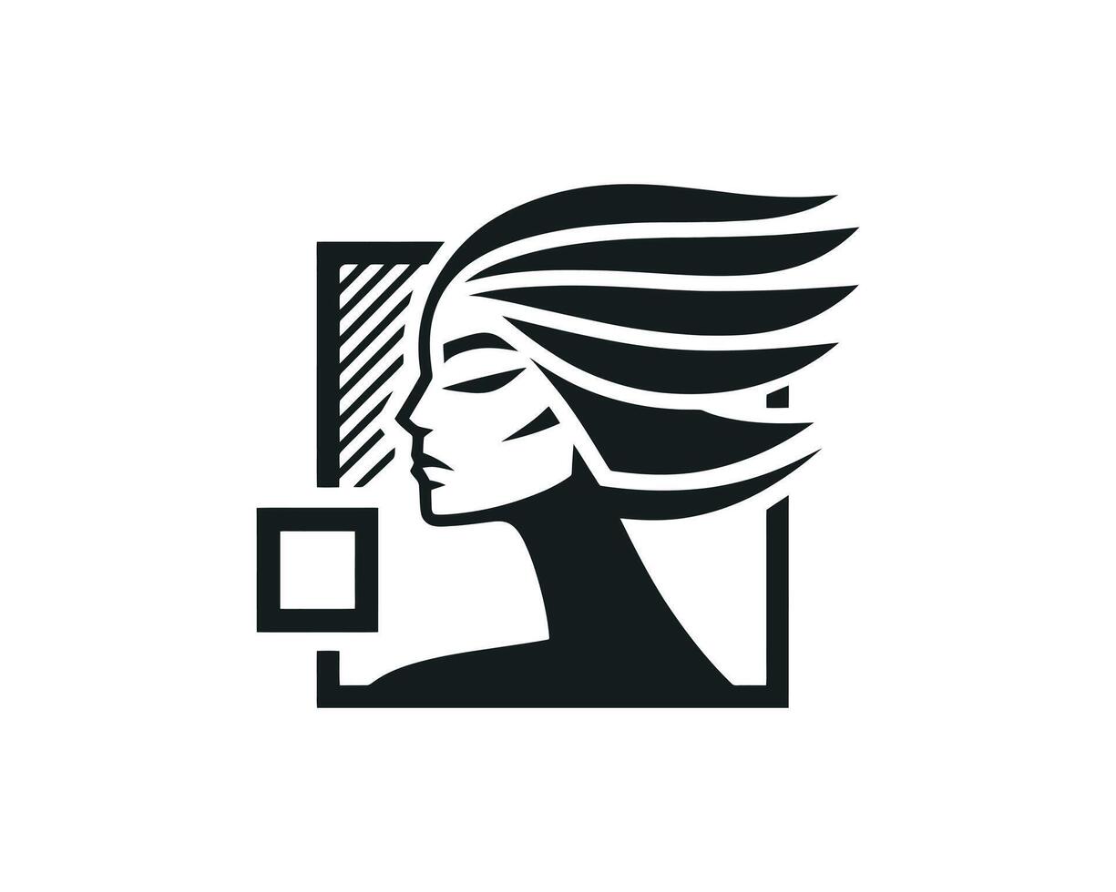 A woman's face with a windblown hair vector