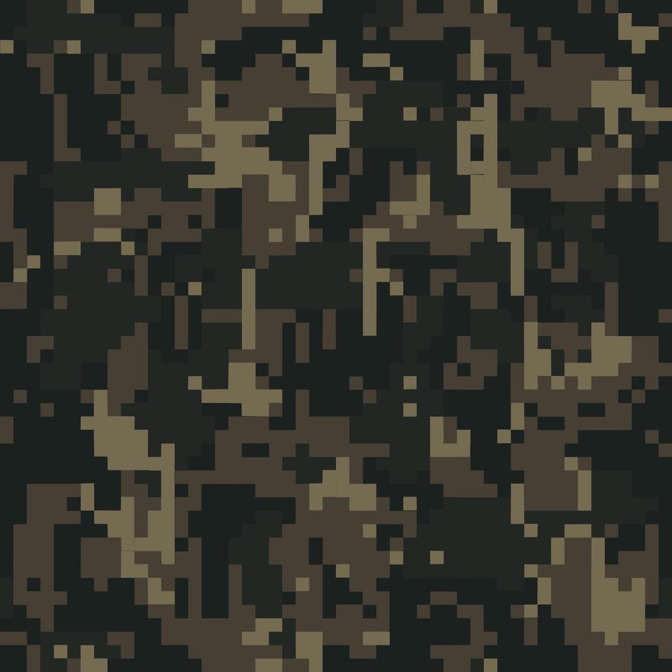 Digital dark khaki camouflage, seamless pattern. For printing on cloth, textile, wallpaper, paper, wrapper. Green color camo, background in military style vector