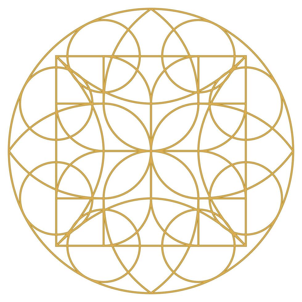 Round decorative grating. Geometric ornament in Art Deco style. Circular tiled element for design. Light golden lined shape. Luxury background for invitation, menu, poster vector