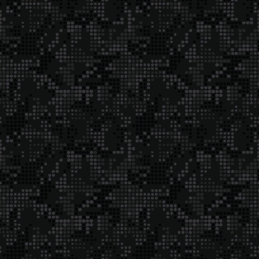 Fashionable digital dark camouflage pattern. Stylish military print for fabric, seamless monochrome background. Urban black camo halftone dots texture. Textile graphics vector