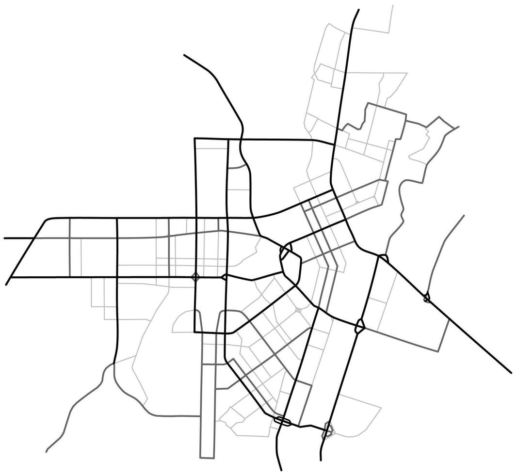 Nur-Sultan Astana, Kazakhstan city with highways, major and minor roads, town footprint plan. City map with streets, urban planning scheme. Plan street map, road graphic navigation vector