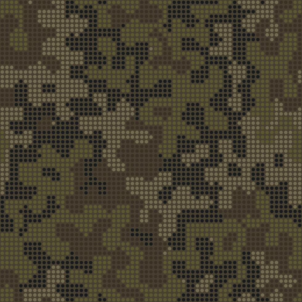 Halftone seamless camouflage texture. Dot pattern in dark khaki green colors, camo digital background vector