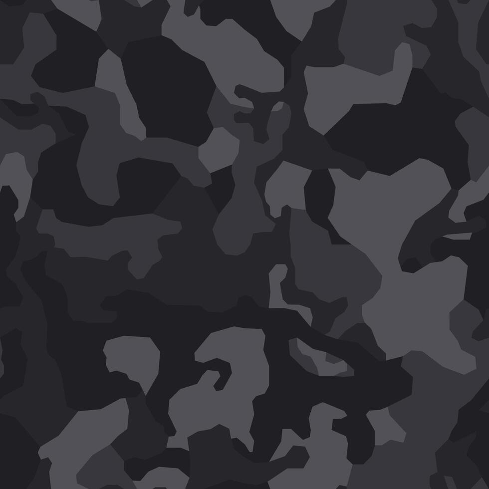 Black military background of soldier camouflaging, seamless pattern. Modern camo texture vector