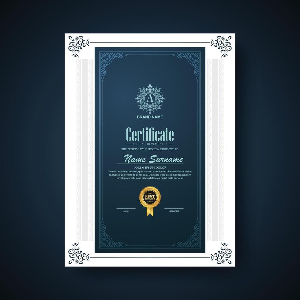 Elegant blue certificate of achievement award. vector