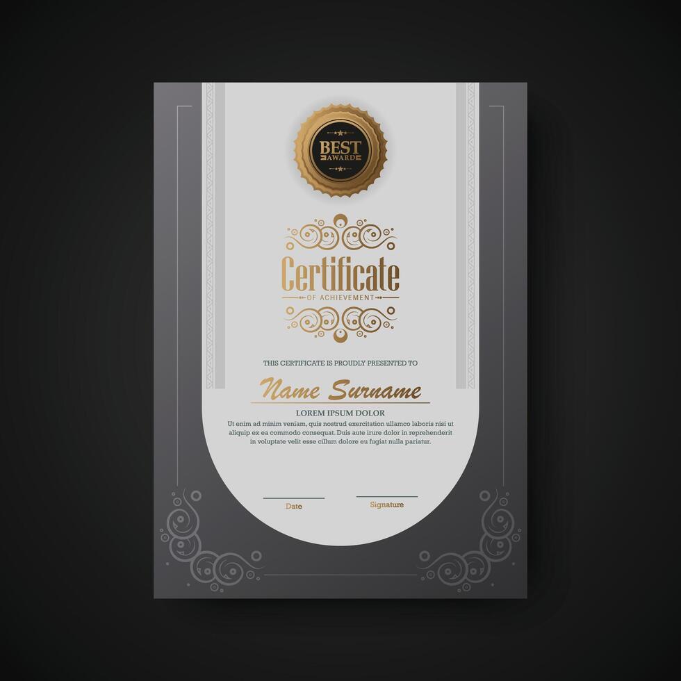 Classic gold certificate of achievement best award template vector