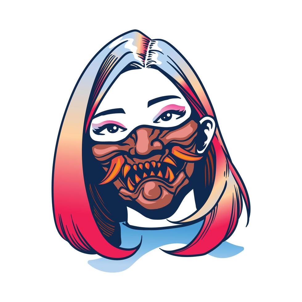 women face use oni mask vector