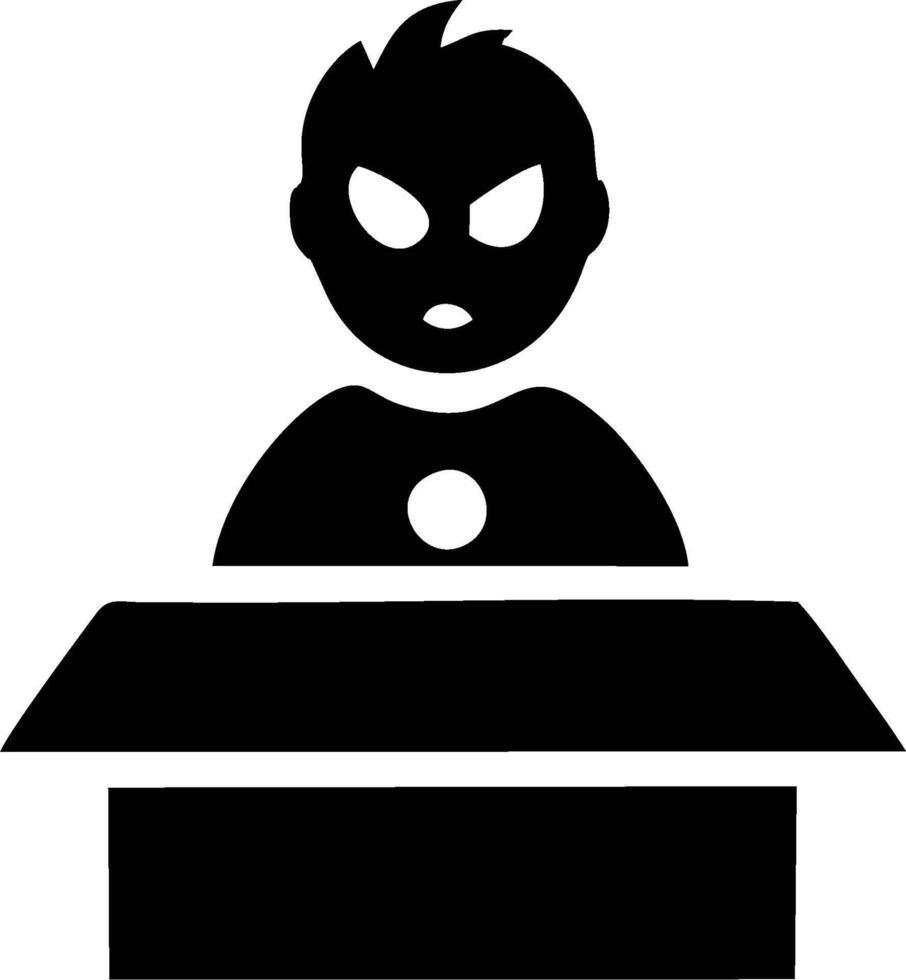 A black and white silhouette of a man sitting at a desk vector