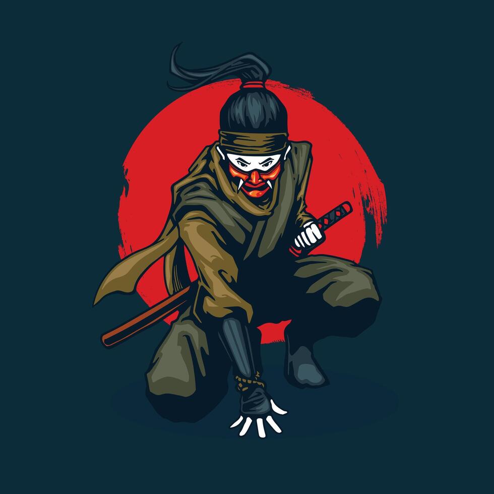 ninja girl with sword vector