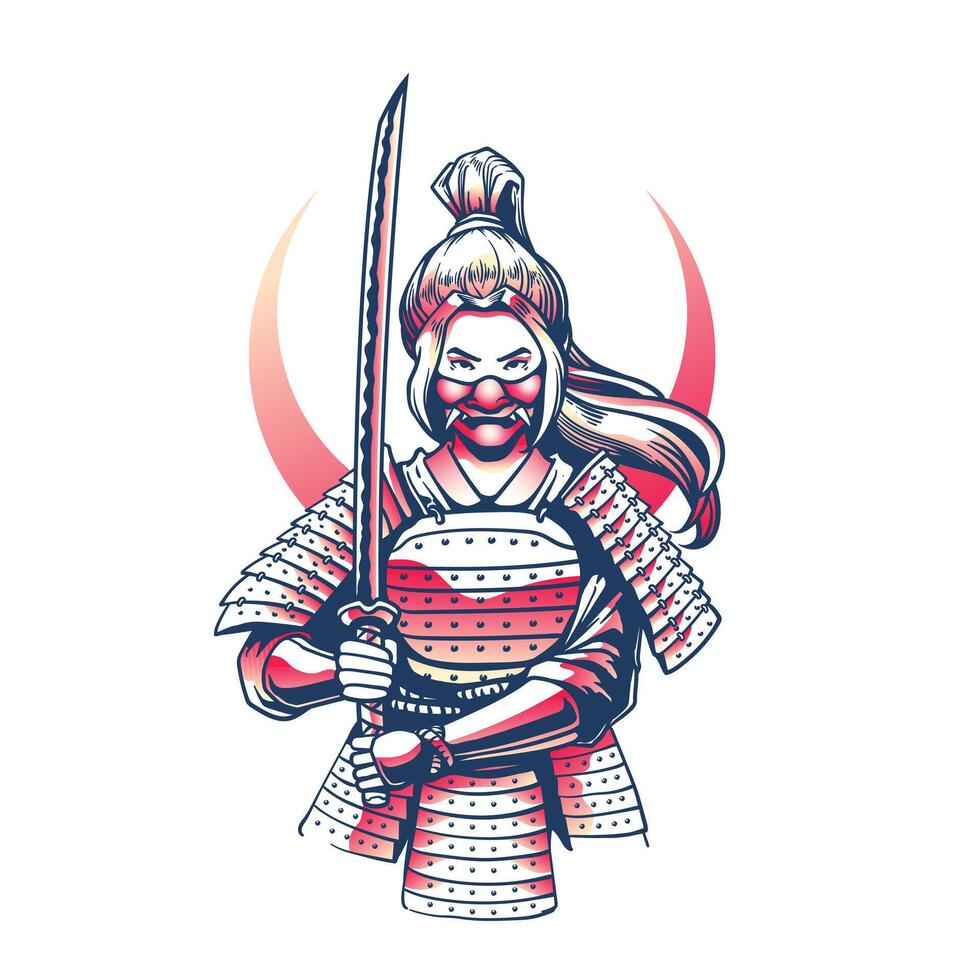 japanese women with samurai armor vector