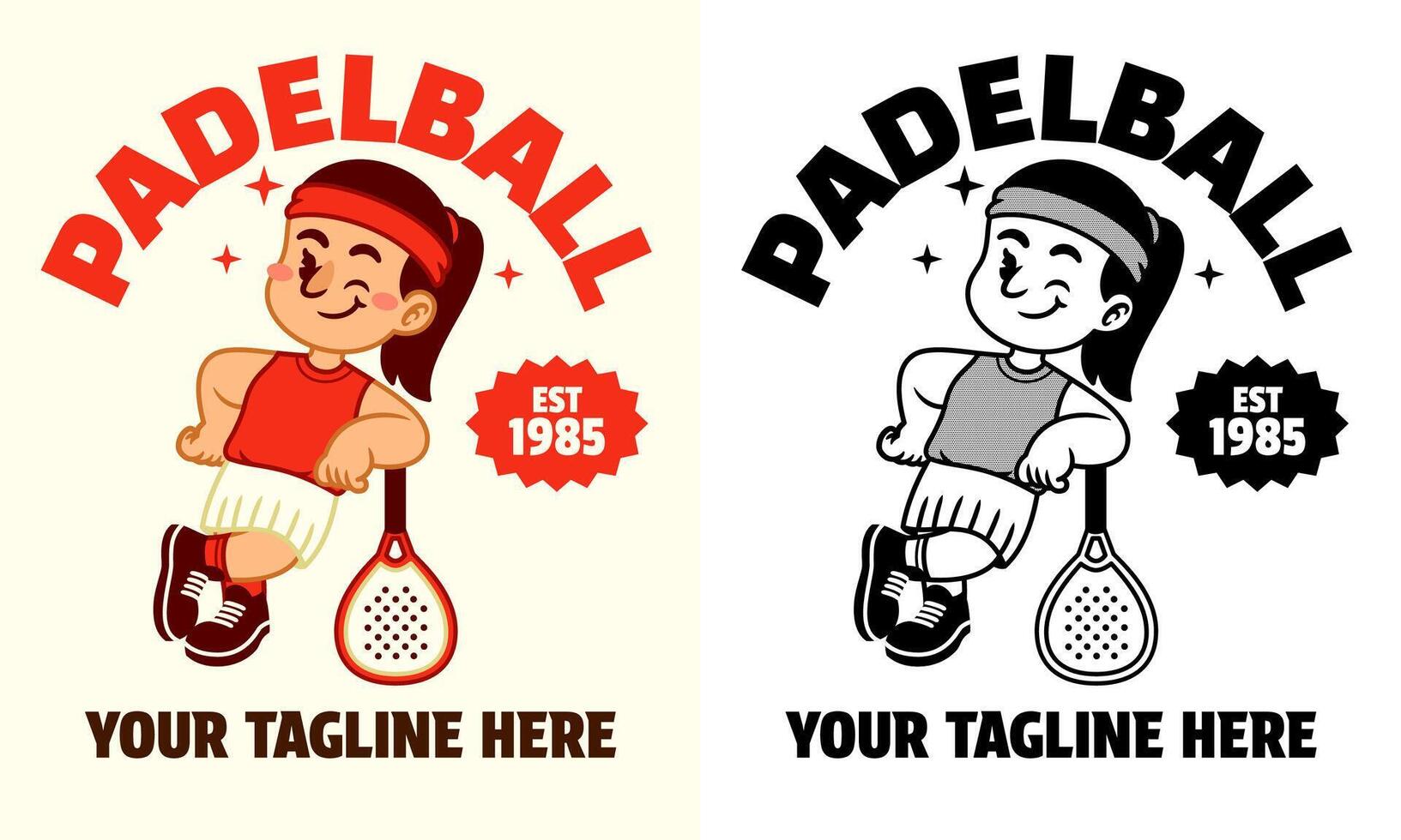 Retro Mascot Logo of woman Padel Ball Athlete vector
