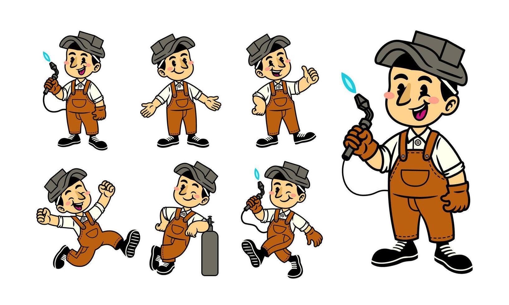 Cartoon Set of Happy Welder Mascot vector
