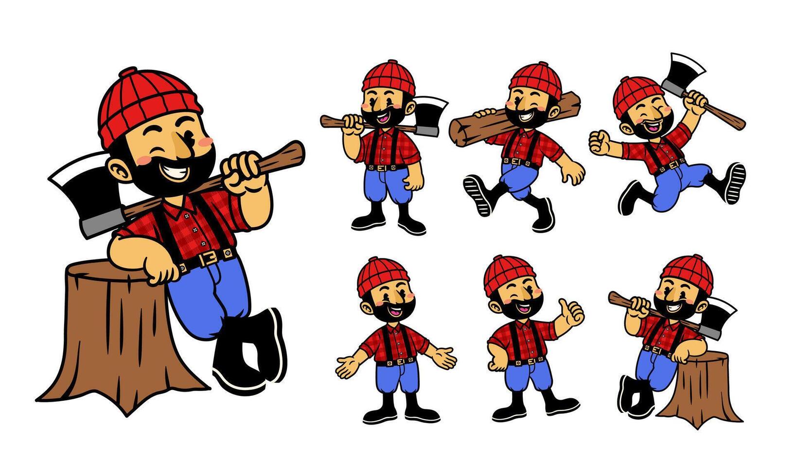 Cartoon Set of Happy Lumberjack Worker Mascot vector