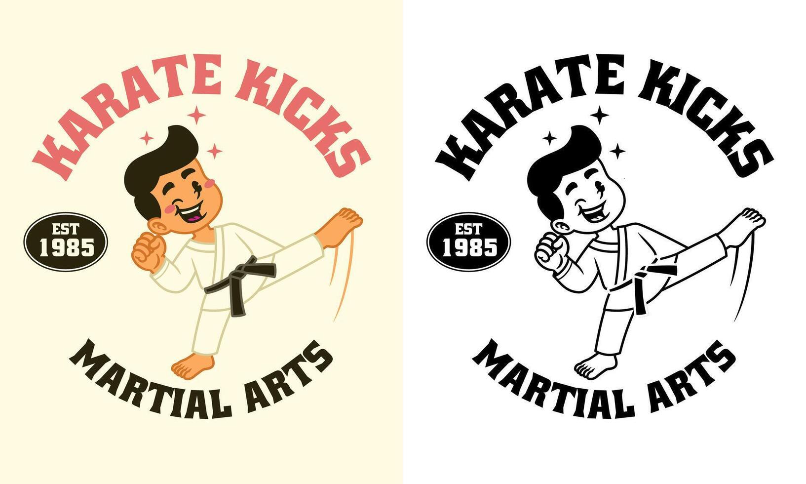 Karate Cartoon Logo Mascot Illustrastion in Retro Style vector