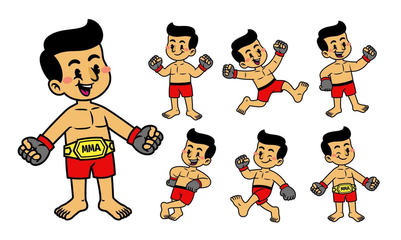 Cartoon Set of Happy MMA Fighter Mascot vector