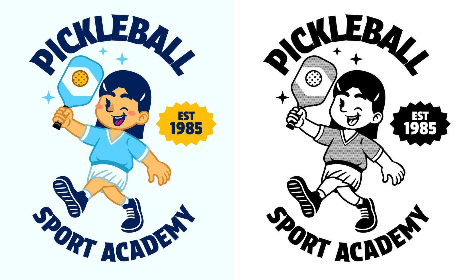 Woman Pickle Ball Athlete Logo in Retro Style vector
