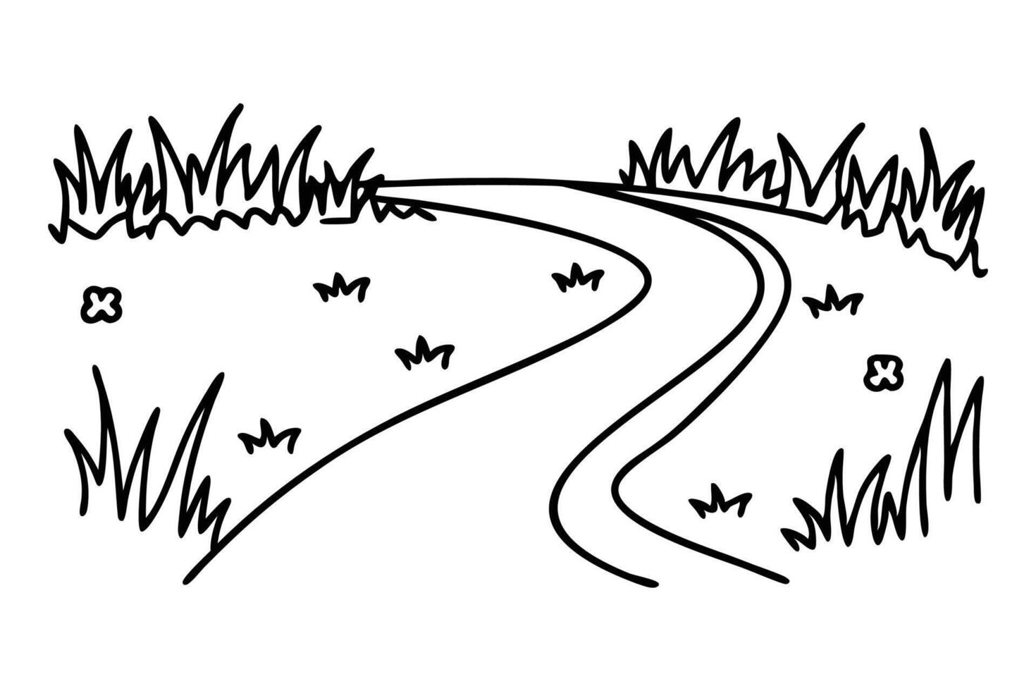 Gentle road curves through meadow. line art flat illustration vector