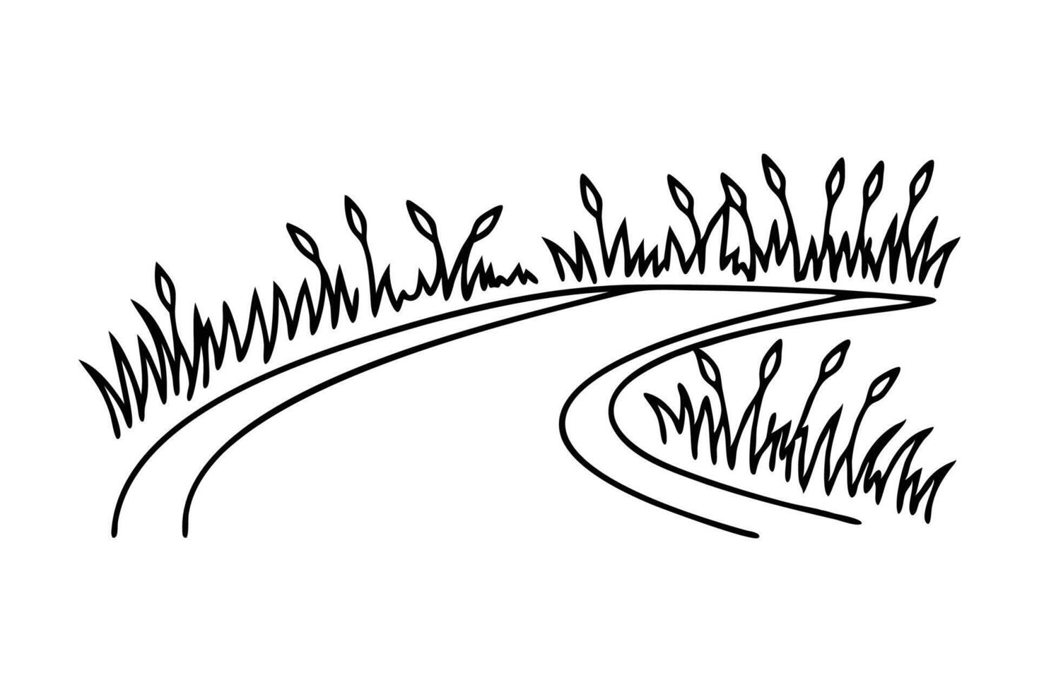 Winding path through golden grasses. line art flat illustration. vector