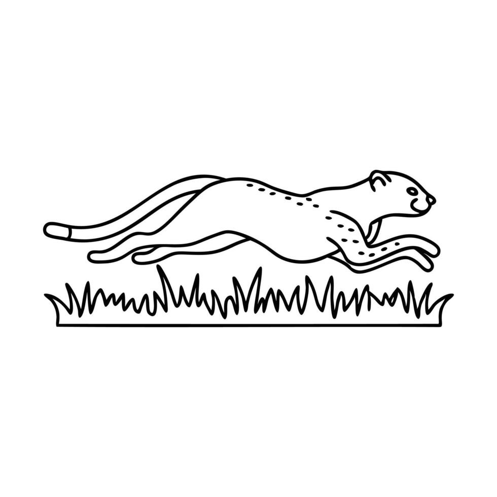 Cheetah animal run on fild line art flat illustration vector