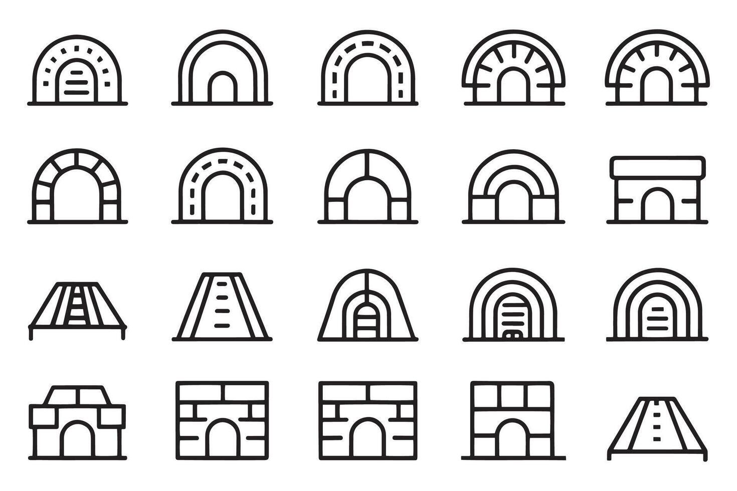 Tunnel icon set editable stroke outline isolated flat illustration on white background vector