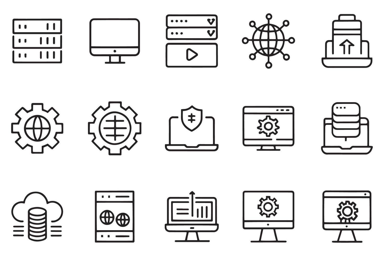 Information technology related editable stroke outline icon set flat illustration. vector