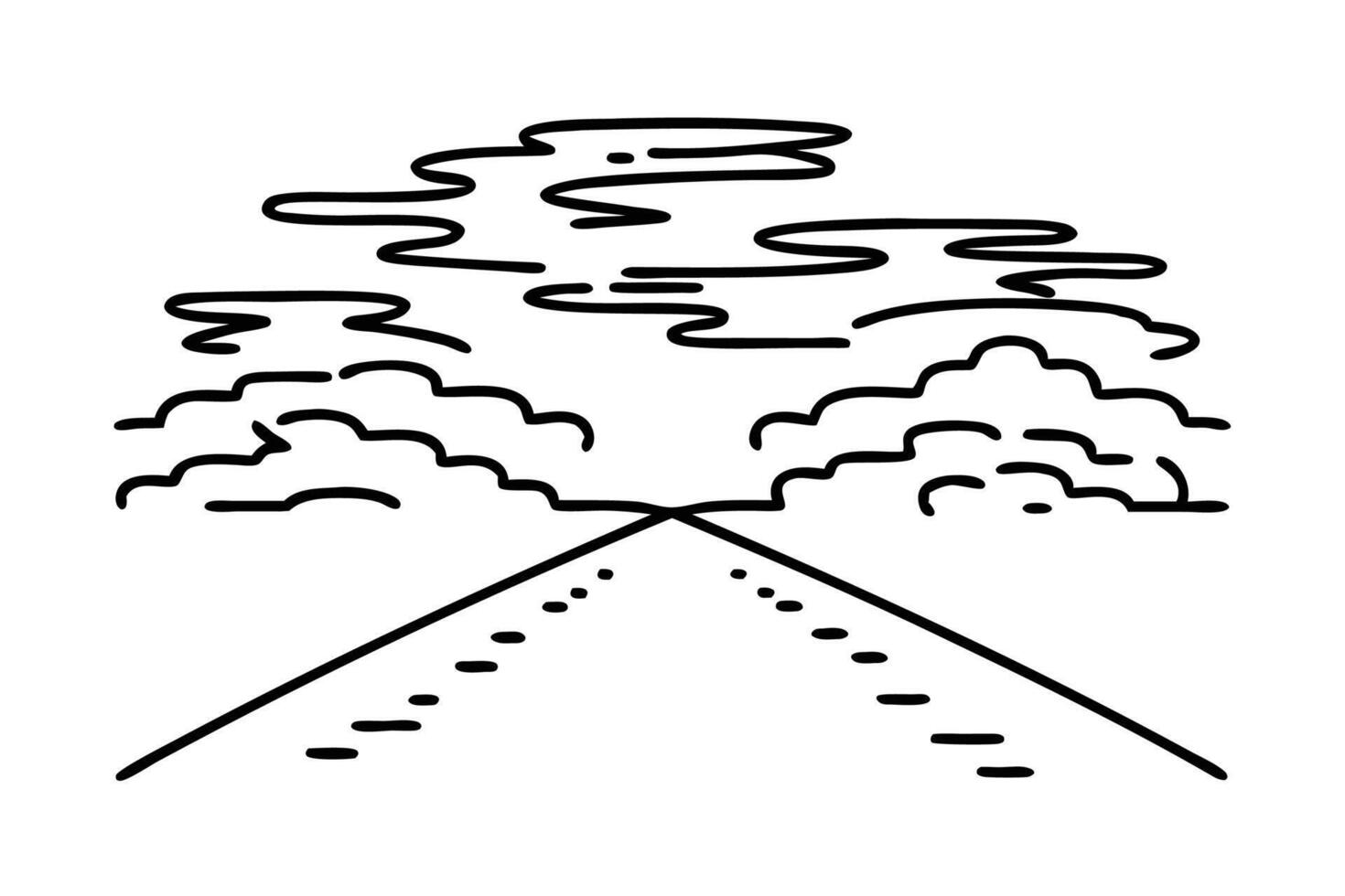 The road leads through fog. line art flat illustration vector