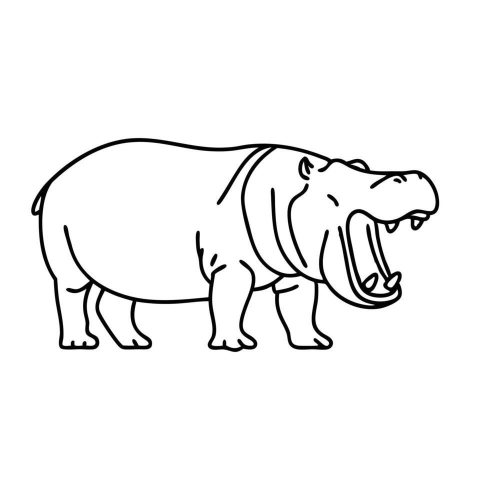 Hippopotamus line art flat illustration vector