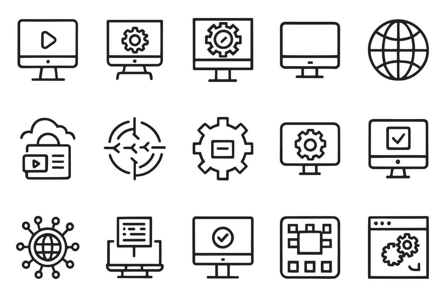 Information Technology icon set editable stroke outline isolated flat illustration on white background vector
